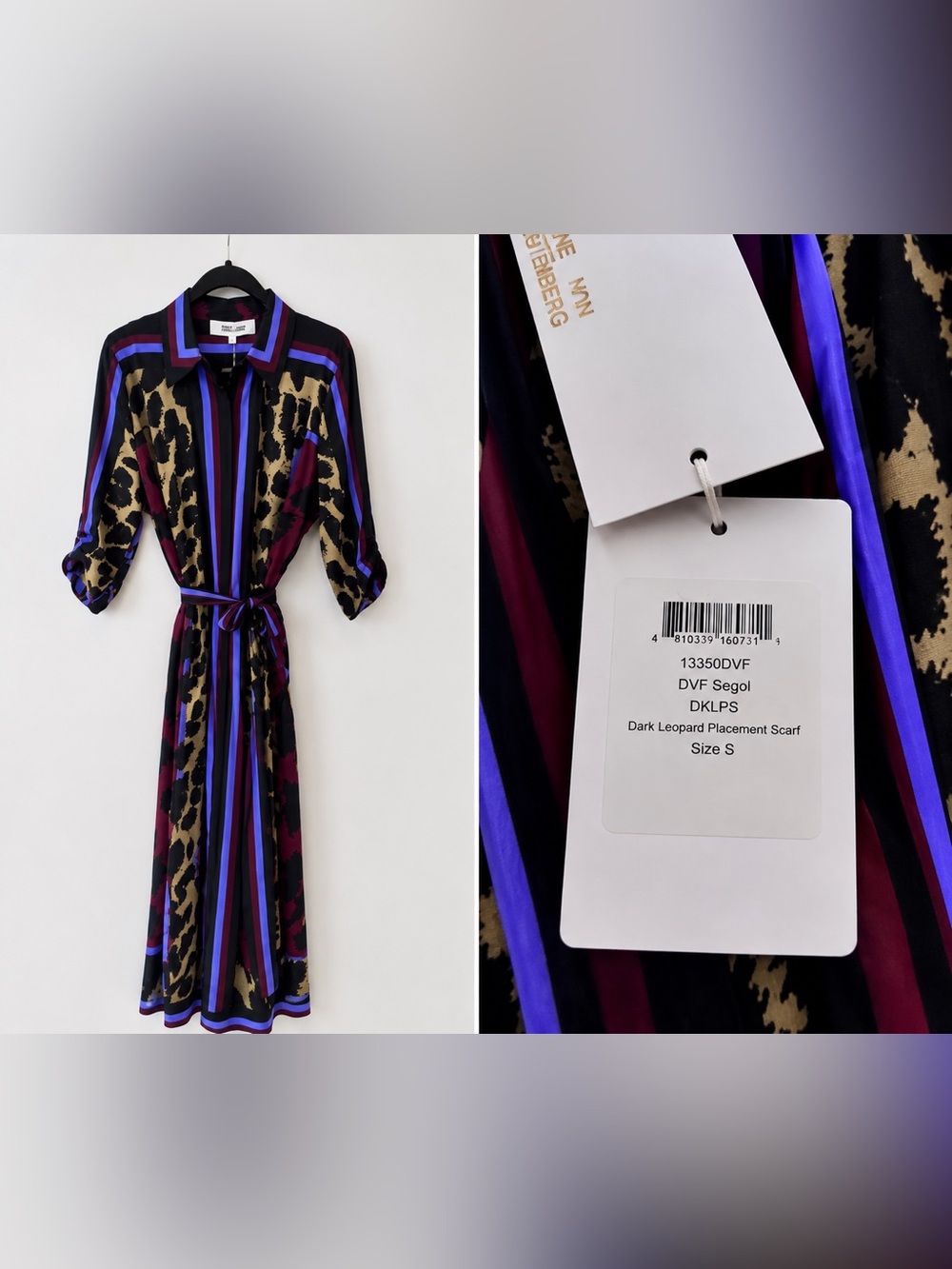 Diane Von Furstenberg Dark Leopard Placement Midi Dress in Black, Purple & Blue - Picture 2 of 5